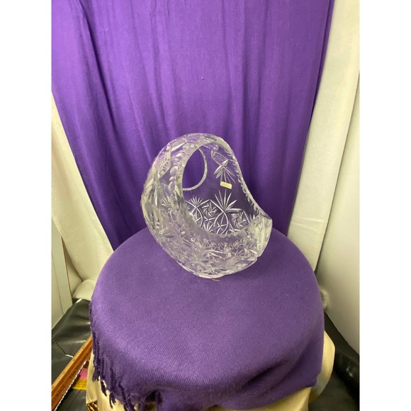 Vintage Lead Crystal Clear Cut Diamond Design Basket - Picture 15 of 15